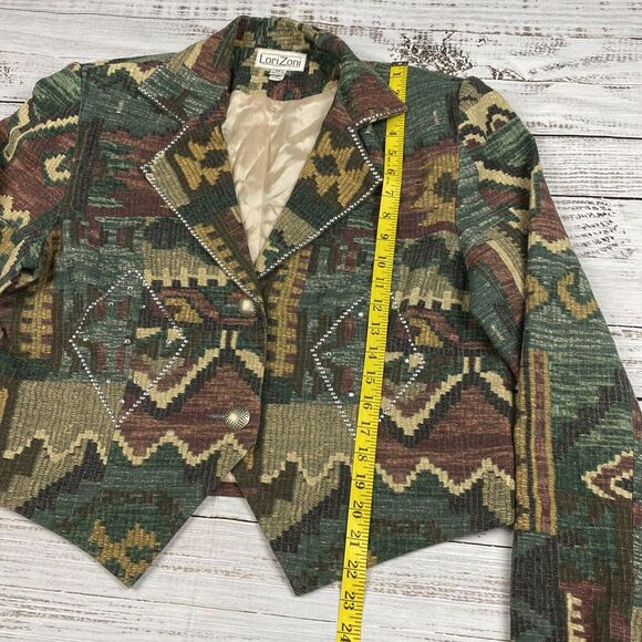 Lori Zoni Vintage Aztec Western Studded Short‎ Crop Blazer Jacket Size Medium - Picture 5 of 8